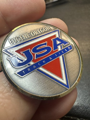 Vintage USA Track & Field Pin Triangle Eugene Oregon - Made In Switzerland