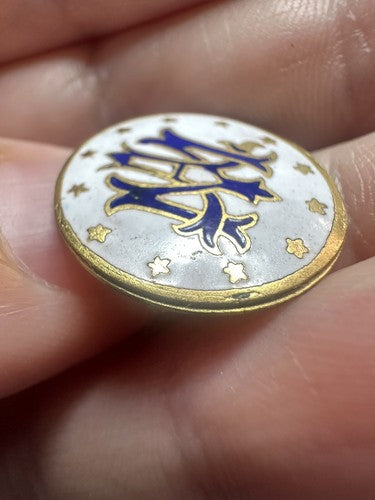 Antique Ave Maria Marian C-clasp Lapel Pin Enamel