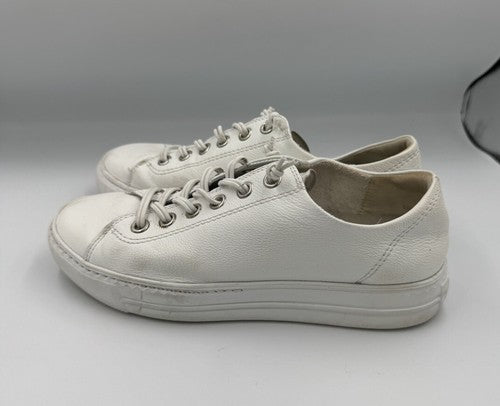 $420 Paul Green Hadley Platform Sneaker white leather silver 7.5 (2) (TD21)