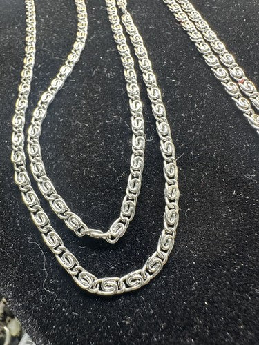 Vintage 50” Silver Tone Flat Scroll Link Chain Necklace 50 Inch