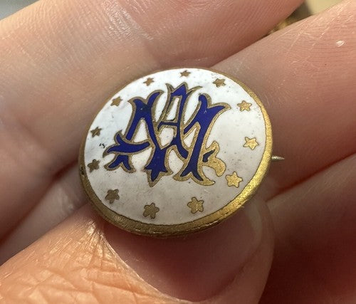 Antique Ave Maria Marian C-clasp Lapel Pin Enamel