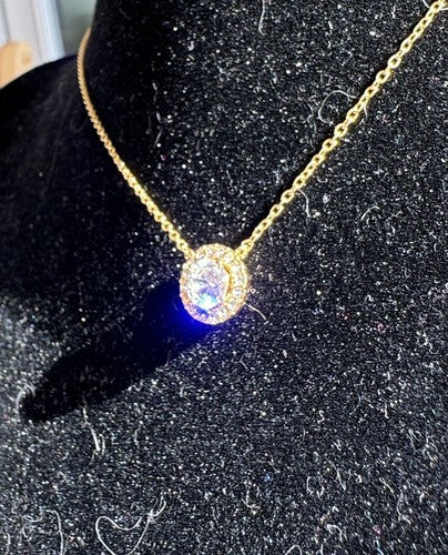 Nordstrom Gold Tone Halo Pendant Cubic Zirconia Necklace NWT