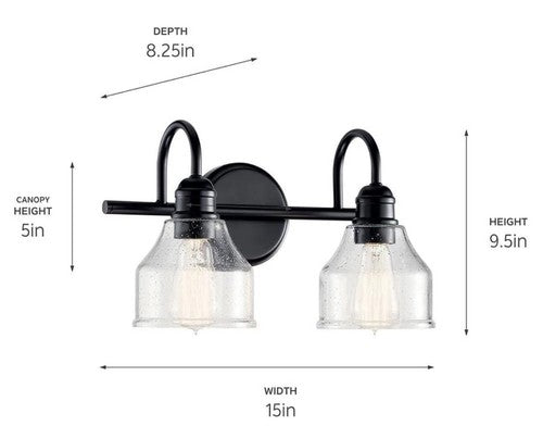 Kichler Avery 45972NI Brushed Nickel 2-Light Bathroom Vanity Light Seeded Glass