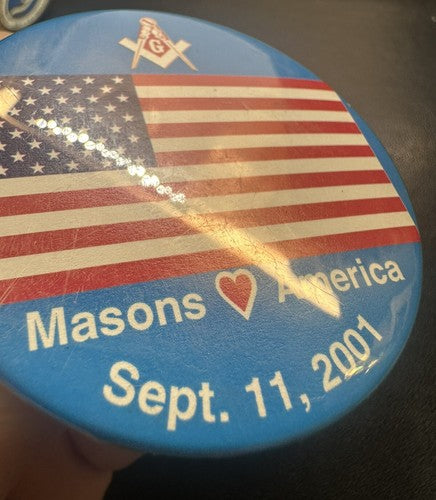 Masons Love America Masonic Pin September 11th 9/11 American Flag Enamel Heart