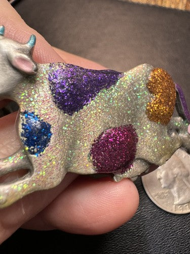 JJ '88 Jonette Dairy Cow Sparkles Pewter Pin Brooch Vtg RARE Sparkly 1988
