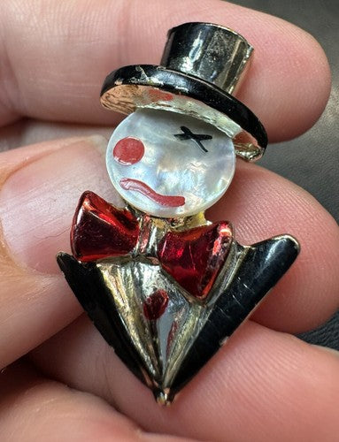 Pair of Vintage Mother of Pearl Face Clown Scatter Pins