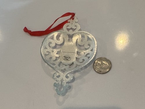 New LENOX Gemmed SPIRE Heart Ornament Silver Tone Purple Gem February Birthstone