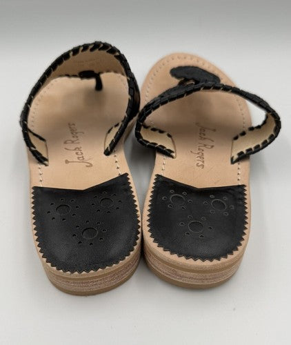 Jack Rogers Jacks Flats Leather Thong Slip On Sandals Black Size 6.5 - $128