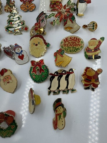 Christmas Lapel Flat Brooch Pin Lot Vintage to Modern 55 pcs Some Signed