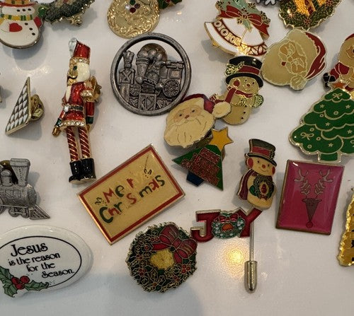 Christmas Lapel Flat Brooch Pin Lot Vintage to Modern 65 pcs