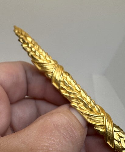 Big VTG 90s Karl Lagerfeld Gold Wheat Bar Brooch Pin 4.75” Runway Couture