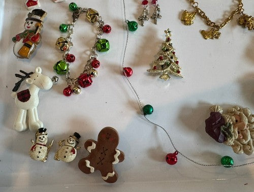 Lot Vintage To Now Christmas Pins Brooch Earrings Lot Signed Avon Hallmark 49pc