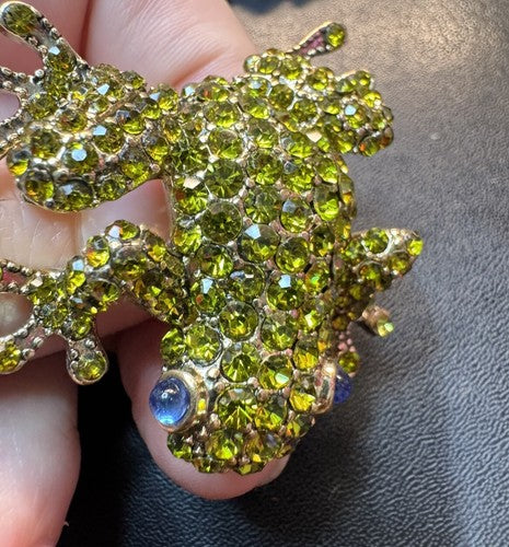 VTG Napier Gold Tone Frog Green Rhinestone Eyes Small Brooch Pin Unmarked