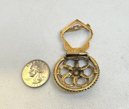Vintage ART Arthur Pepper Brooch Pin Scarf Clip Filigree Victorian Gold Tone