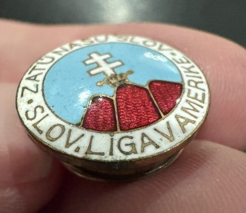 Antique Slovak League Of America Group Organization Pin Pinback Screwback In