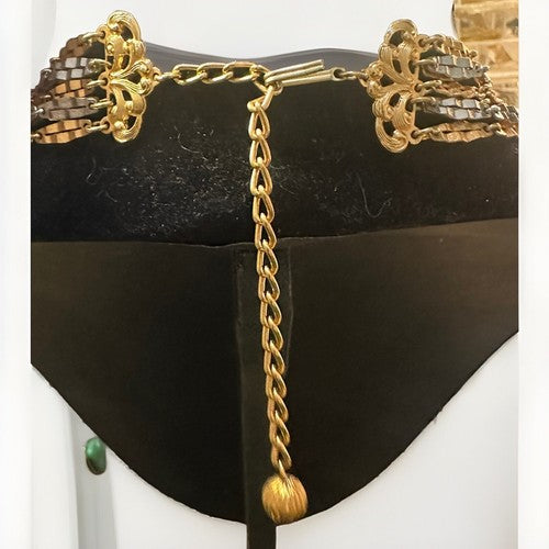 Vintage Faceted Etched Metal Chain Necklace Multi Strand Gold Silver Tone