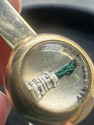 Amazing Statue of Liberty Reverse Carved Crystal Gold Tone Tie Tack Clip