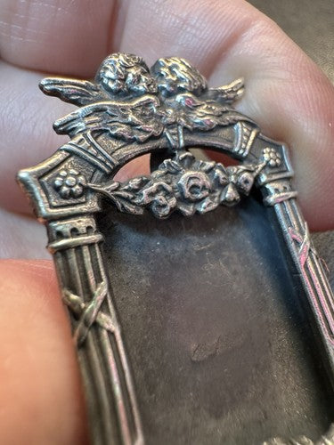 Vintage Art Deco Photo Picture Frame 925 STERLING Silver Ornate Brooch Pin