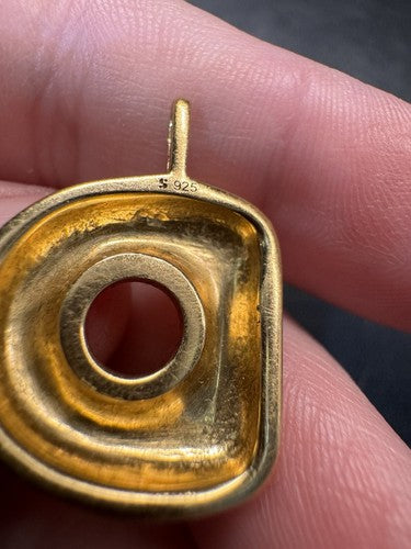 Stone and Strand Initial Bubble Letter D Pendant Gold Tone Sterling Silver