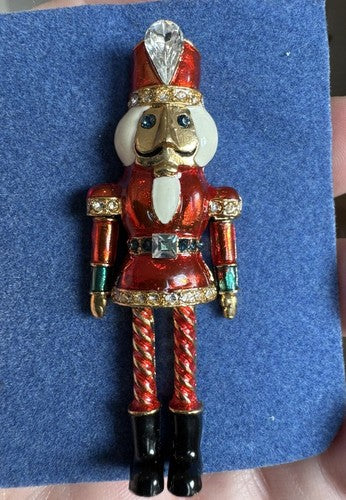 Avon Nutcracker Articulated Pin Red Enamel Rhinestone Toy Solider Brooch VTG