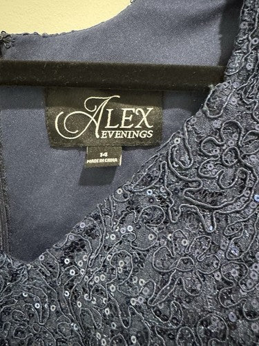 Alex Evenings Womens Embellished Empire Waist Drape Evening Dress 14 Blue
