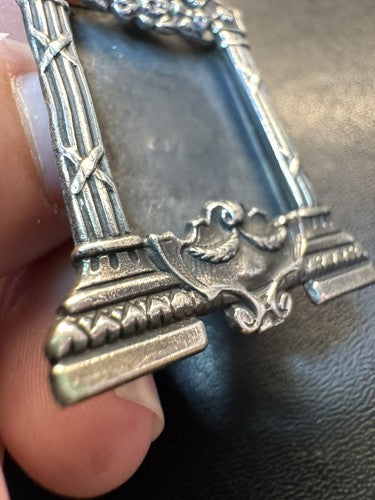Vintage Art Deco Photo Picture Frame 925 STERLING Silver Ornate Brooch Pin