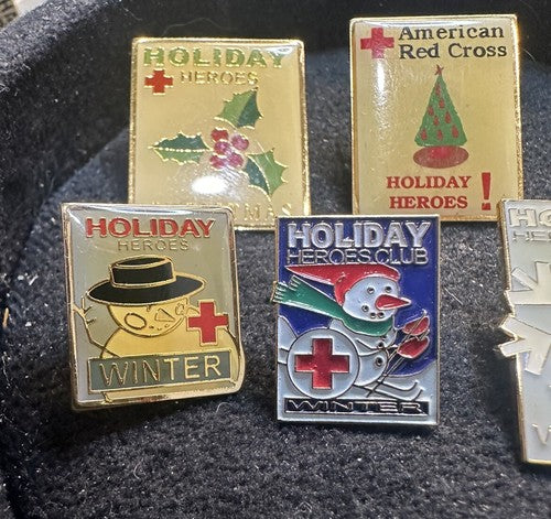 Lot of 7 Vtg American Red Cross Pins CHRISTMAS WINTER Holiday Heroes Lapel PIN