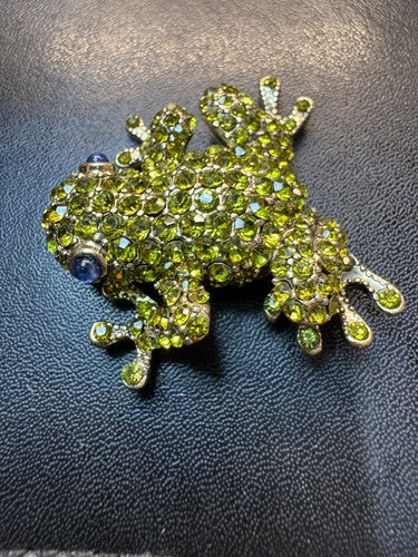 VTG Napier Gold Tone Frog Green Rhinestone Eyes Small Brooch Pin Unmarked