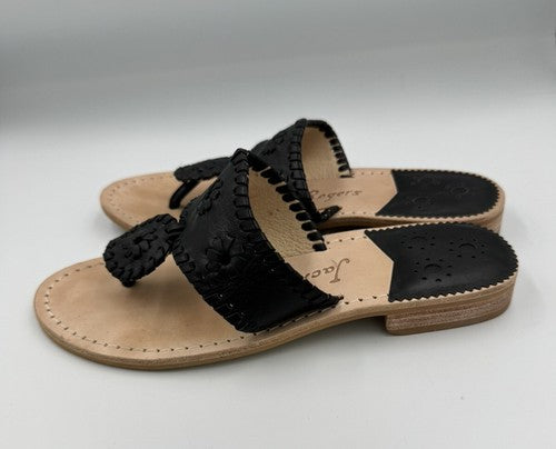 Jack Rogers Jacks Flats Leather Thong Slip On Sandals Black Size 6.5 - $128