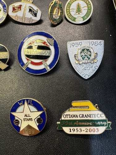 Job Lot 17 Bundle Vintage Curling Club Pin Badges Collection 1950s - 2010s