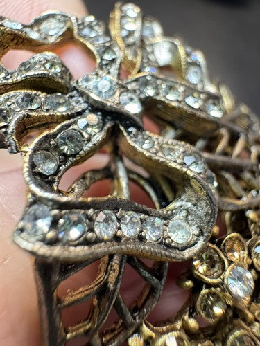 Stunning VTG Oscar De La Renta Rhinestone Large Flower & Bow Brooch