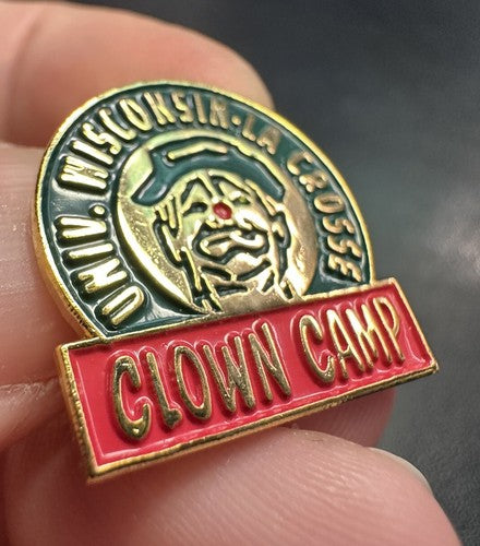 Vintage CLOWN CAMP Pin Badge University of Wisconsin-La Crosse RARE