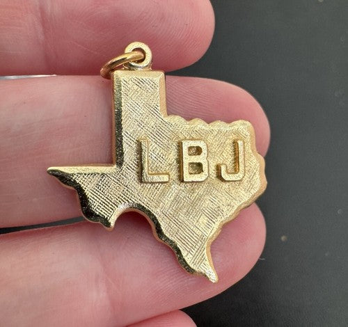 Vintage Texas LBJ Charm Pendant Gold Tone Lyndon B. Johnson LBJ L.B.J.