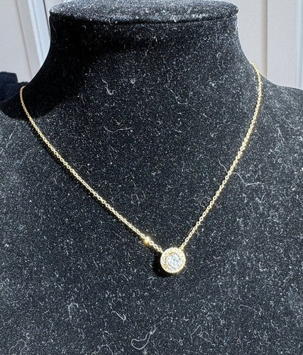 Nordstrom Gold Tone Halo Pendant Cubic Zirconia Necklace NWT