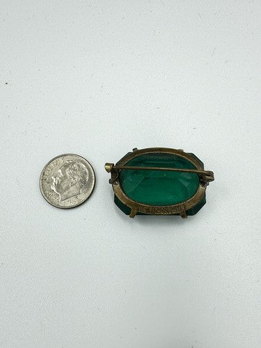 Incredible Antique Early Art Deco Made In Czechoslovakia Green Glass Brooch