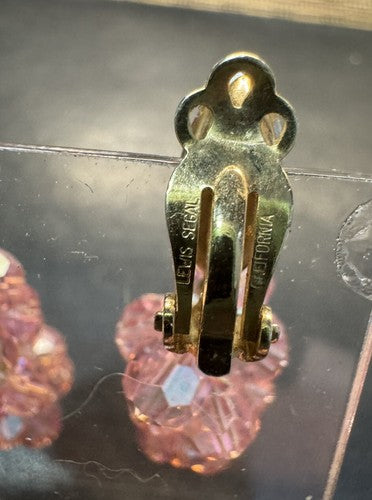 Lewis Segal Vintage Earrings Chandelier Pink Aurora Borealis Statement Clip On