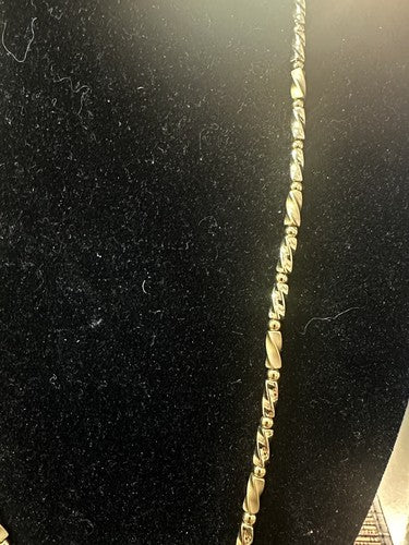Vintage Napier Textured Twist Necklace 4mm Ball and Link GoldTone Signed 24.5”