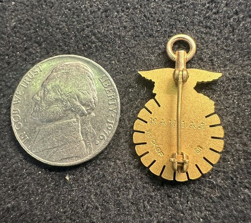 Vintage FFA State Degree Key Vocational Agriculture Pin "Kansas" Gold Filled
