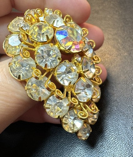 VINTAGE JULIANA DELIZZA & ELSTER AURORA BOREALIS FILIGREE BROOCH EUC GOLD TONE