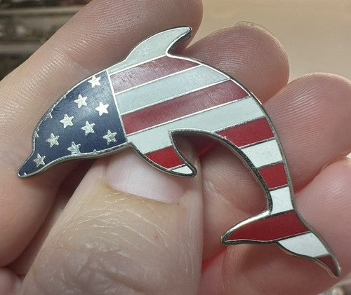 American Flag Dolphin Fourth Of July Enamel Pin Brooch