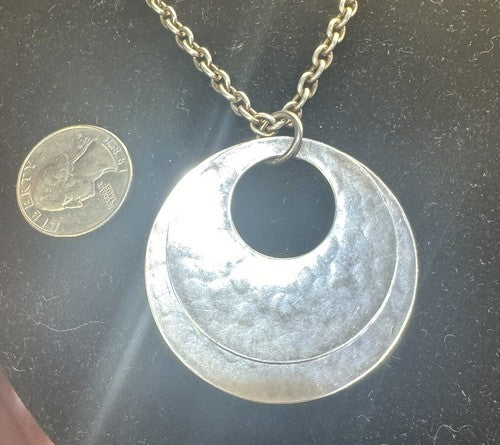 Marjorie Baer SF Silver Tone Modernist Pendant w/ Bronze Tone Chain Necklace