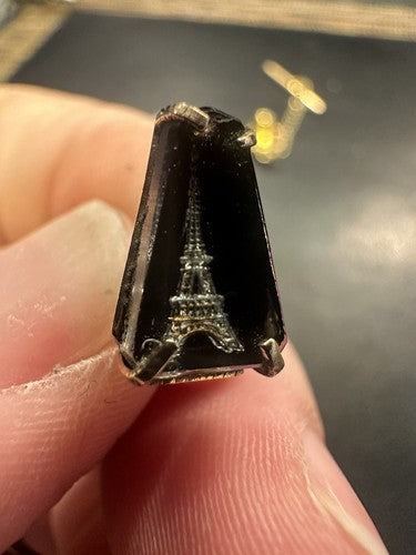 Eiffel Tower Reverse Carved Crystal Glass Tie Tack Lapel Pin Paris France