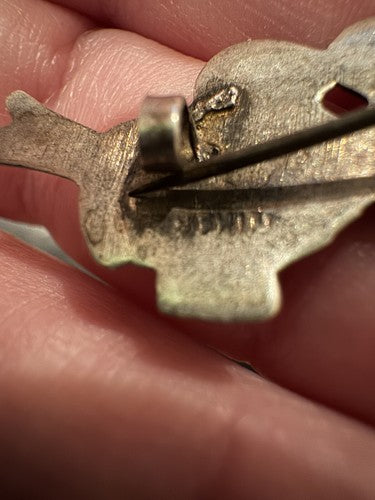ANTIQUE MEXICO SILVER PIN BROOCH LOVE BIRDS