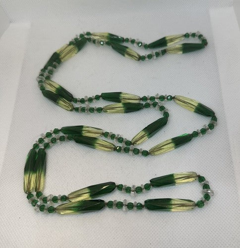 Antique Czech Uranium Vaseline Glass Faceted Bead Necklace Art Deco Flapper 50"