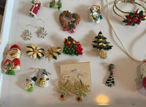 Lot Vintage To Now Christmas Pins Brooch Earrings Lot Some Signed 49pcs.