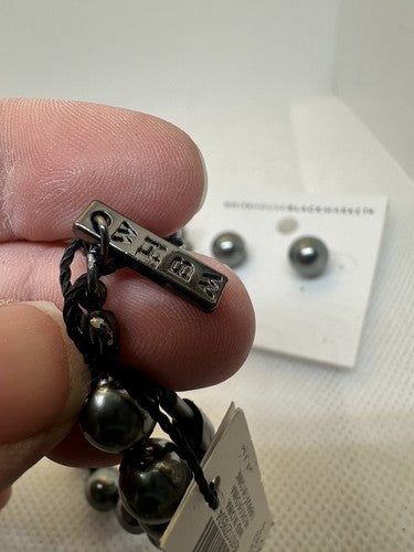 White House Silvery Black Market Black Pearl 56” Necklace & Earring Set NWT