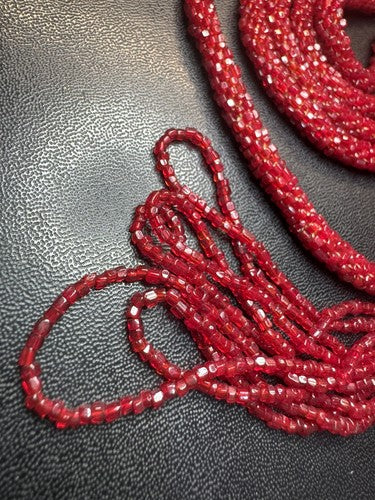 Antique Art Deco Sautoir Red Seed Bead Flapper Lariat Rope Necklace Tassel 57”