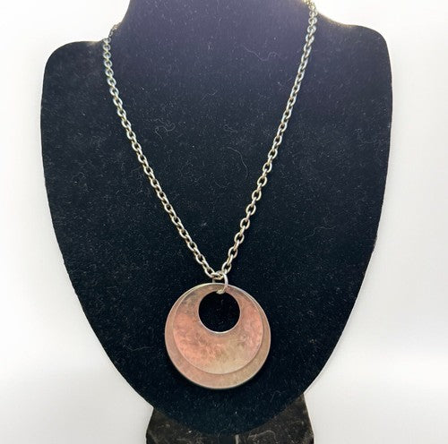 Marjorie Baer SF Silver Tone Modernist Pendant w/ Bronze Tone Chain Necklace