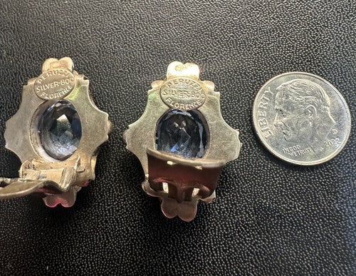 Peruzzi 800 Sterling Silver Clip On Earrings Blue Aquamarine Gemstone Oval