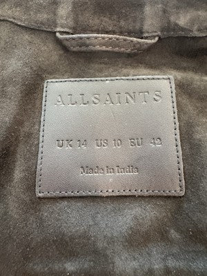 AllSaints Corinna Embellished Fringe Black Suede Cropped Jacket Sz 10 $829